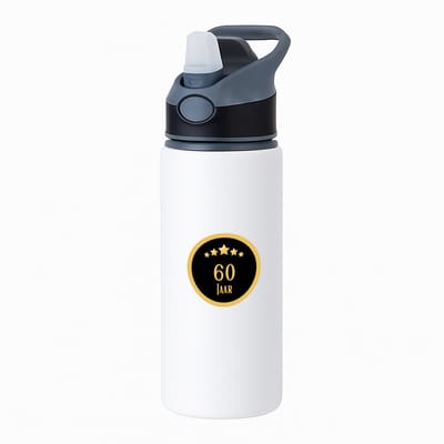 Hacebo® - 60 jaar waterfles met rietje zwart - iemand die 60 jaar is geworden of 60 jaar lang een relatie hebben of getrouwd zijn - verjaardagscadeau - verjaardag - cadeau - kado - geschenk - gift - relatie - water fles - 650ML