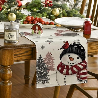 Dailygoods - Zwarte Sneeuwpop Tafelloper 40x180 cm voor Kerstdecoratie