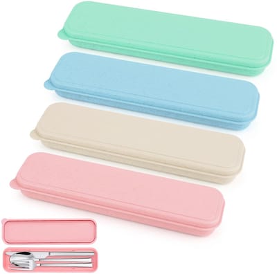 4 stuks draagbare besteksdozen, bestekbox voor onderweg, servies-opbergdoos, draagbare besteksbox, herbruikbaar, voor onderweg, scholen, lunchboxen, camping, feestjes en gezinnen (meerkleurig)
