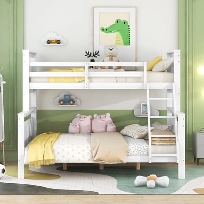 VVBV Houten Stapelbed met Uitvalbeveiliging, Voor Kinderen/Tieners - Voor Volwassenen, Trap/Ladder - Hout Wit