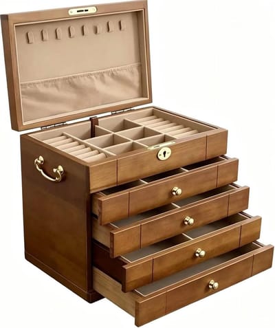 Sieradendoos - Juwelendoos organizer - Sieraden opbergen - Hout met spiegel - 29x19x25 cm - Bruin