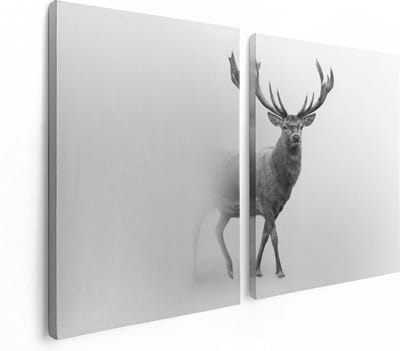 Artaza Canvas Schilderij Tweeluik Hert - Zwart Wit - 120x80 - Foto Op Canvas - Canvas Print