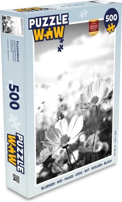 Puzzel Bloemen - Wei - Paars - Gras - Wit - Wolken - Blauw - Legpuzzel - Puzzel 500 stukjes