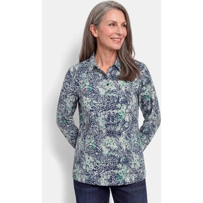 Overhemdblouse van puur katoen - marine / gedess. - Gr. 19 van Goldner Fashion
