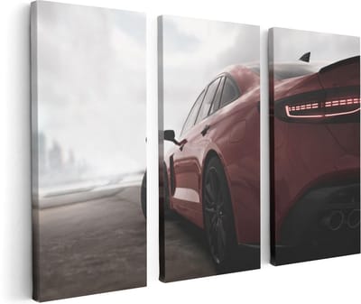 Artaza Canvas Schilderij Drieluik Rode Sportwagen Auto  - 120x80 - Foto Op Canvas - Canvas Print
