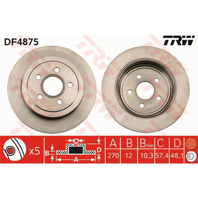 Remschijf TRW DF4875 achter, volledig, 1 Stuk