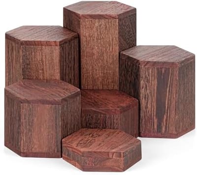 PromoHome Houten Hexagonale Display Standaards Set van 6 - Gelaagde Dessert Presentatie Planken - Cupcake Stands - Parfum Organizer - Buffet Display Accessoires