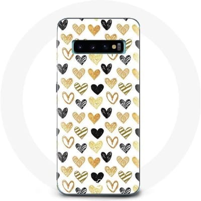 Hoesje voor Samsung Galaxy s10 plus Abstracte textuur achtergrond harten zwart geel en grijs