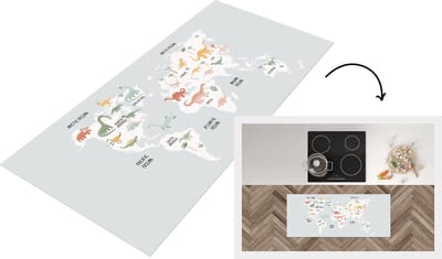 Keukenloper - Loper keuken - Kaart - Dino - Grijs - 120x50 cm - Keukenloper vinyl