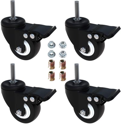 Zwenkwielen Set - Wielen met rem - Meubels verplaatsen - Met remblokkering - 51 cm 2 inch - Zwart