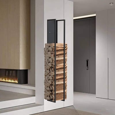 Houthaard Rek - Hout Opslag - Haardhout Houden - Met Achterwand - 160 cm Hoog - Zwart