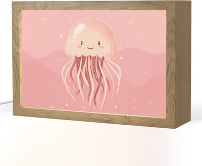 Nachtlampje 30x20 cm - Kinder lampje - Kwal - Zeedieren - Roze - Onderwater - Tafellamp kinderkamer - Slaapkamer lamp - Bedlamp kinderen - Kinderlampje stopcontact - Wandlamp babykamer - Nachtlampjes