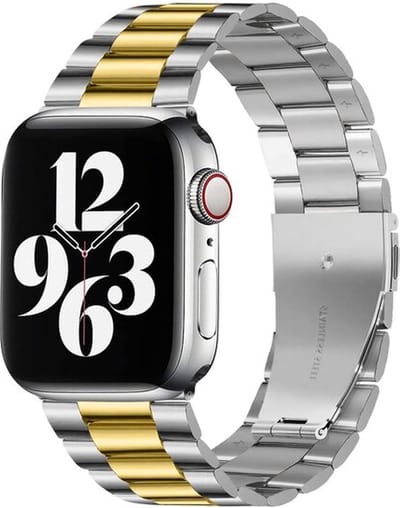 By Qubix - Geschikt voor Apple Watch bandje - Stalen schakelband - Zilver met goud - Geschikt voor Apple Watch 38mm / 40mm / 41mm / 42mm - stalen bandje