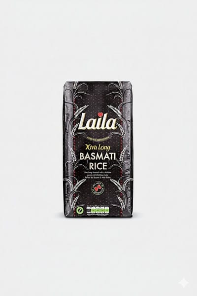 Laila Black XXL Basmati Rijst 1 x 10 kg - Perfect voor Biryani, Polo Gerechten & als bijgerecht - Cholesterolvrij & Rijk aan vitamines - Xtra Long Basmati met Kajal Sticker