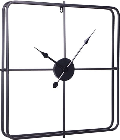 LW Collection Moderne zwarte Klok 80cm - Grote industriële wandklok - minimalistische vierkante wandklok industrieel