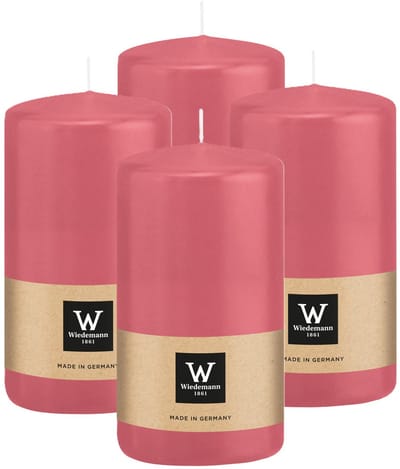 Wiedemann Cilinderkaars/stompkaars - 4x - roze - 12 x 6 cm - 33 branduren - zuilkaarsen