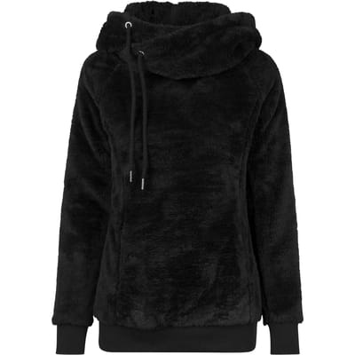 Urban Classics Long Teddy Hoodie Dames Trui met capuchon - zwart - L