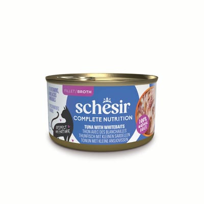 6 x 85g Schesir Complete Nutrition in Bouillon Tonijn met Ansjovis natvoer voor katten