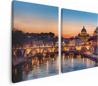 Artaza Canvas Schilderij Tweeluik Engelenbrug in Rome bij Zonsondergang - 120x80 - Foto Op Canvas - Canvas Print