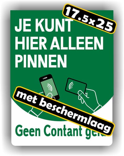 Jerma - Alleen pinnen - Kassasticker - Sticker – 17.5 x 25 cm - Vinyl - Weerbestendig - Zelfklevend