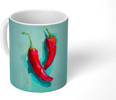 Mok - Koffiemok - Chilipepers - Geverfd - Rood - Mokken - 350 ML - Beker - Koffiemokken - Theemok