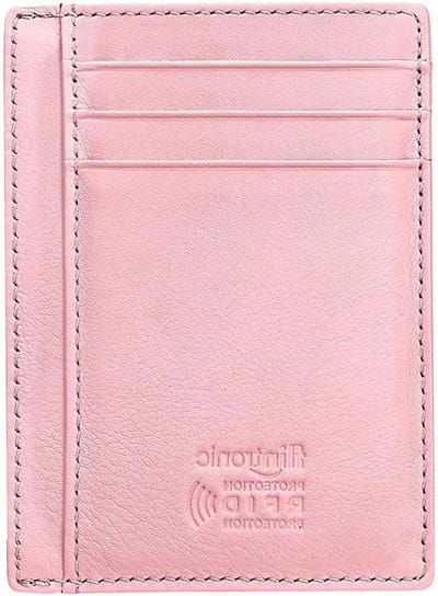 RFID-blokkerende leren portemonnee met 6 kaartsleuven en ID/fotovenster, roze, unisex portemonnee