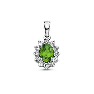 zilver gerhodineerd hanger groen en wit zirkonia halo 1336713