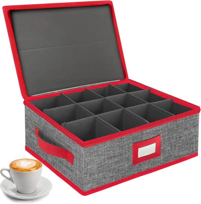 La'Moussawi ® Ruime Opbergdoos voor Koffiekopjes met Verstelbare Vakverdelers en Deksel