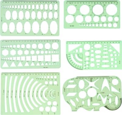 Dailygoods- Liniaal Set van 6 - Geometrische Sjablonen - Kunststof - Transparante Liniaal - Creatief Tekenmateriaal - Duurzaam en Robuust - Tekenliniaal
