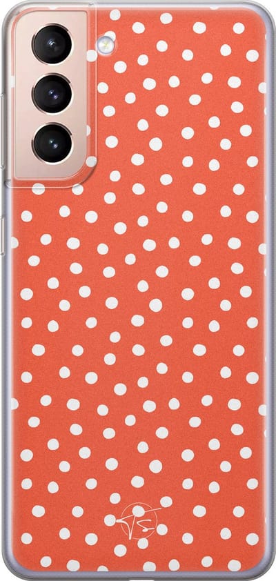 Hoesje geschikt voor Samsung Galaxy S21 Plus - Oranje stippen - Soft Case - TPU - Gestipt - Oranje - Mooie Telefoonhoesjes