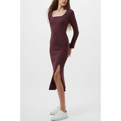 French Connection Rassia Rib Sq Nk Midi Dress Burgandy/porc Cream Maat: XS | Midi Jurken Outlet | Dames | Creme