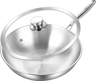 Roestvrijstalen Wokpan - Koekenpan Inductie - Gelijkmatig Koken - Tri-Ply Constructie - 30 cm - Zilver