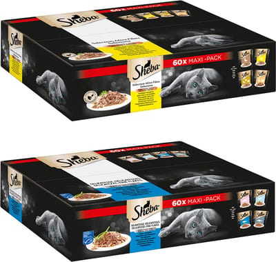 Sheba natte voeding kat - Gevogelte in saus + vis in gelei - DUO MAXI PACK - 120 stuks - 10,2 kg