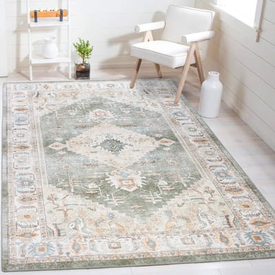 Flycarpets Burano Vintage Vloerkleed - Groen / Terra - Laagpolig Tapijt Loper - 80x150 cm