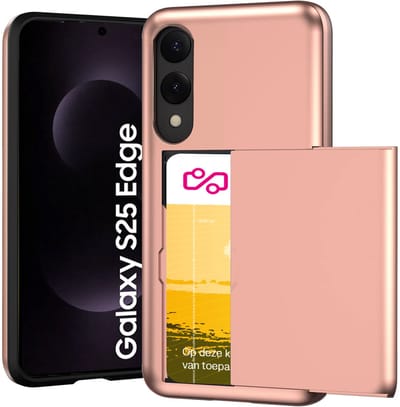 Hoesje met Pasjeshouder geschikt voor Samsung Galaxy S25 Edge - Back Cover SlideCase Roségoud