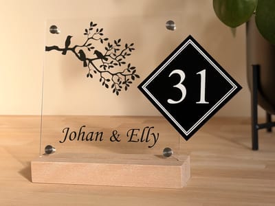 Naambordje | Huisnummerbord | Vogels op tak | Huisnummer | Helder | 20x28cm | RVS afstandhouders | Naambord