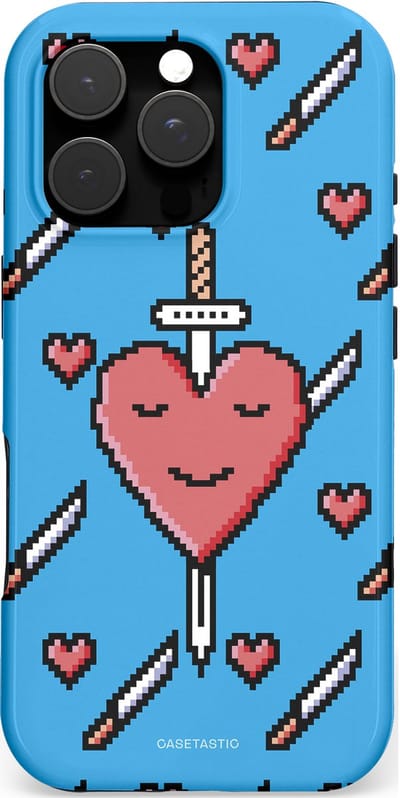 Casetastic hoesje geschikt voor Apple iPhone 16 Pro - MagSafe - Dubbellaagse bescherming - Zwaard saga - Fashion Case - Lichtblauw Zwart Koraal