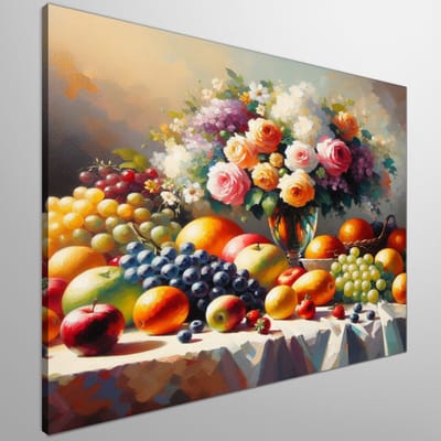 Acryl stilleven schilderij | Levendig stilleven van acryl: een kunstwerk vol kleur en leven | Kunst - 60x60 centimeter op Canvas | Foto op Canvas