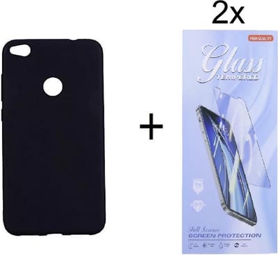 Hoesje Geschikt voor: Huawei P8 Lite 2017 Silicone - Zwart + 2X Tempered Glass Screenprotector - ZT Accessoires