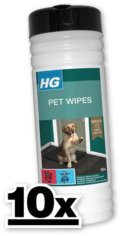 10 x HG - Pet Wipes - Doekjes Voor Huisdieren - 50 Doekjes - Grootverpakking - Dierenwipes - Huisdierdoekjes - Hondendoekjes - Katendoekjes - Dierenverzorging