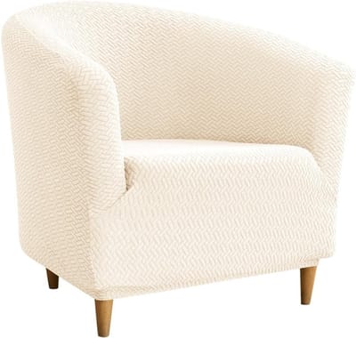 Elegante Jacquard Polyester Stoelhoes voor Tub Stoelen - Rekbare en Wasbare Armstoel Cover in Off-White, Perfect voor Clubstoelen en Interieurdecoratie