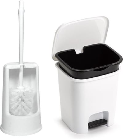 PlasticForte Badkamer/toilet accessoires - WC-borstel en pedaalemmer 7.5L - wit - kunststof