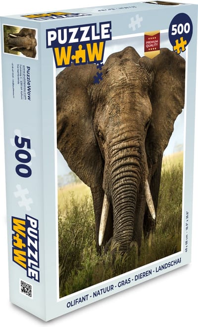 Puzzel Olifant - Natuur - Gras - Dieren - Landschap - Legpuzzel - Puzzel 500 stukjes