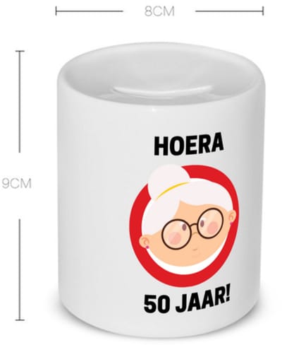 Akyol - hoera 50 jaar! vrouw Spaarpot - 49+1 - mensen die 50 zijn geworden - 50 jaar sarah cadeau - jubileum vrouw - verjaardags - grappige tekst - jarig - verjaardag - 350 ML inhoud