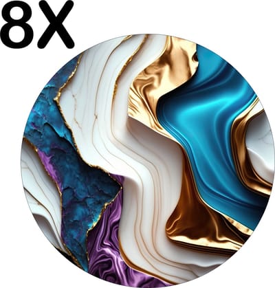 Luxe Ronde Placemat - Gekleurd Marmer Achtergrond - Set van 8 Placemats - 50x50 cm - 2 mm dik Vinyl - Anti Slip - Afneembaar