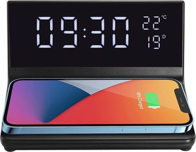 Digitale Wekkerradio met LED-display, Draadloze Oplader en Thermometer