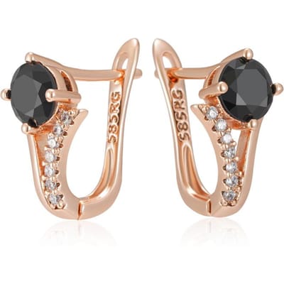 Glanzend Zwart Natuurlijke Zirconia Engelse Oorbellen Luxe Rose Goudkleur Hoge Kwaliteit Dames Dagelijkse Fijne Etnische Sieraden beige