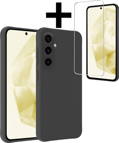 Hoesje - Met Screenprotector - Geschikt voor Samsung Galaxy A35 - Sterk & Shockproof - Back Cover - Siliconen Case - Telefoon Hoes - Telefoonhoesjes - Zwart