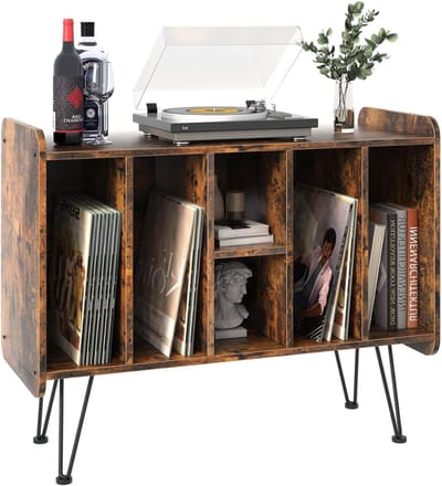 SNJY® Platenspeler Meubel - Platenspeler Kast - LP Houder - Platenhouder - 34,5D x 84B x 67,3H cm - Bruin