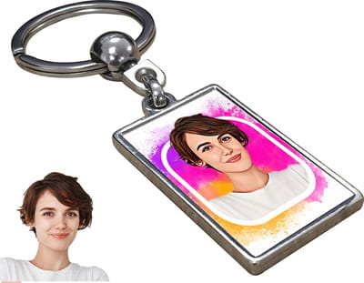 Jouw Foto als Karikatuur Vrouw - Sleutelhanger met Jouw Foto - Cadeau - Verjaardag - Kerst - Kado - Valentijn - Moederdag - Moederdag cadeautje - Moederdag cadeau voor mama - Gepersonaliseerd Cadeau